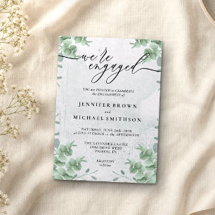 Greenery Eucalyptus Calligraphy We are engaged Invitation