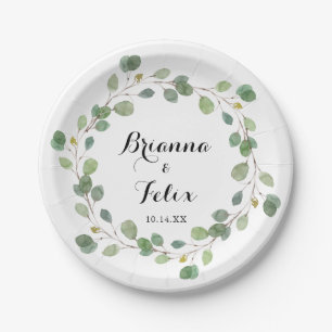Greenery Eucalyptus Calligraphy Wedding Cake Paper Plate