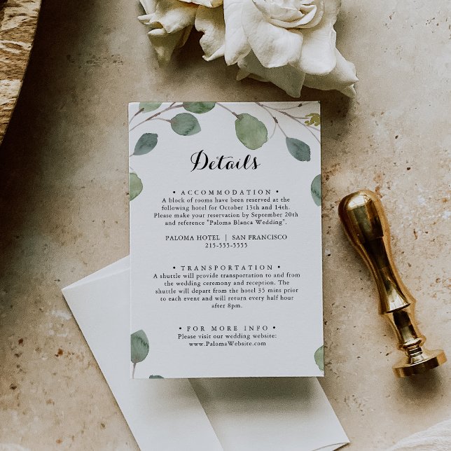 Greenery Eucalyptus Calligraphy Wedding Details Enclosure Card (Creator Uploaded)