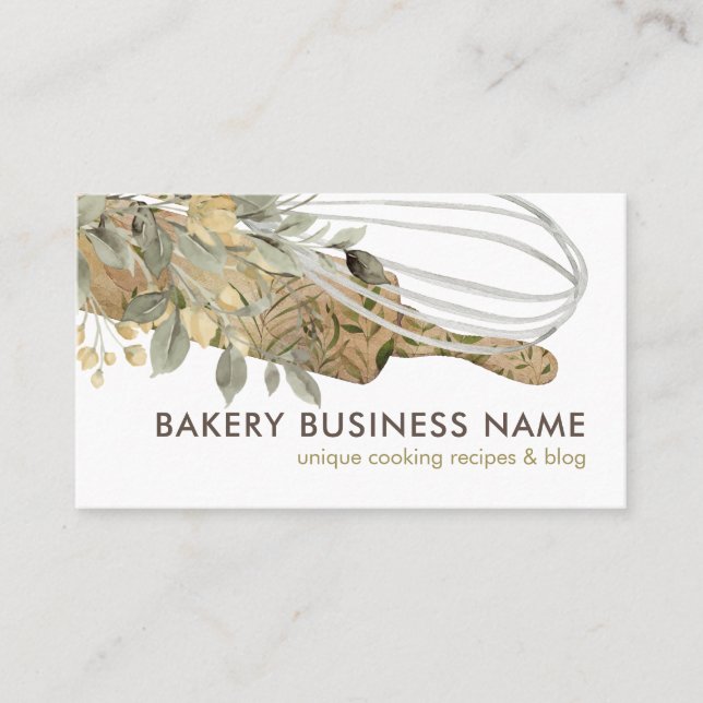 Greenery Eucalyptus Chef Catering Cake Maker Business Card (Front)
