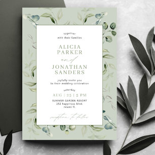 Greenery eucalyptus classy modern sage wedding  invitation