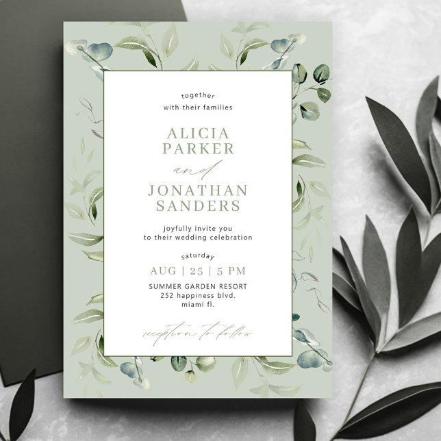 Greenery eucalyptus classy modern sage wedding  invitation (Creator Uploaded)