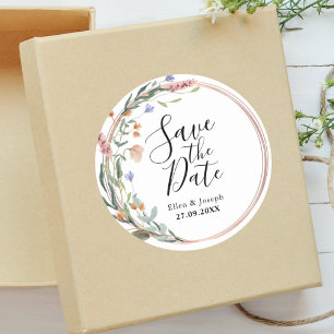 Greenery Eucalyptus Custom Wedding Save The Date Classic Round Sticker