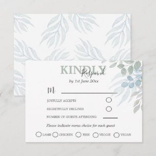 Greenery Eucalyptus Dusty Blue Wedding RSVP Card