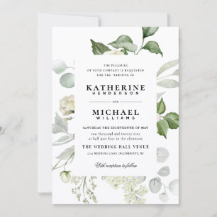 Greenery eucalyptus Elegant Ivory Floral Wedding I Invitation