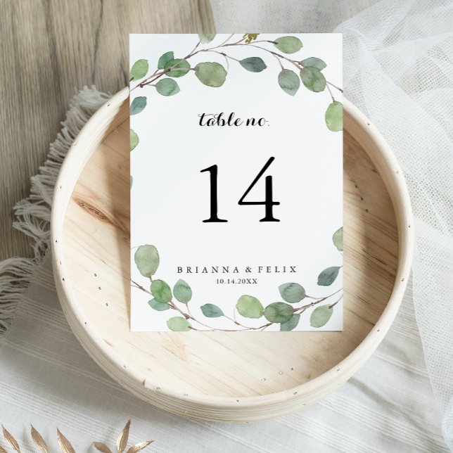 Greenery Eucalyptus Foliage Calligraphy Wedding Table Number (Creator Uploaded)
