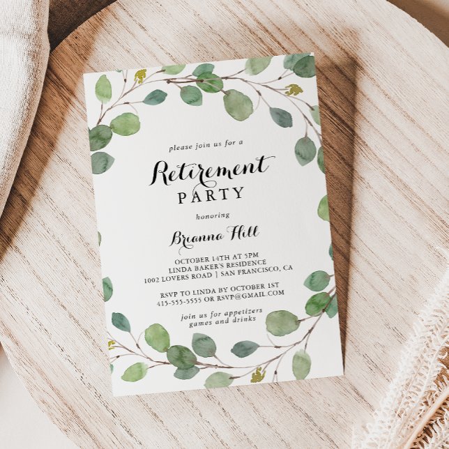 Greenery Eucalyptus Foliage Retirement Party Invitation (Creator Uploaded)