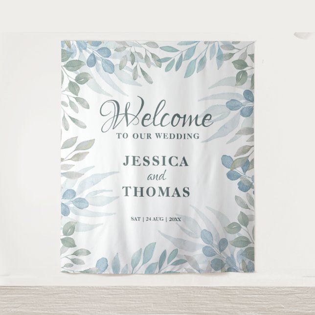 Greenery Eucalyptus Foliage Wedding Welcome Tapestry (Front)