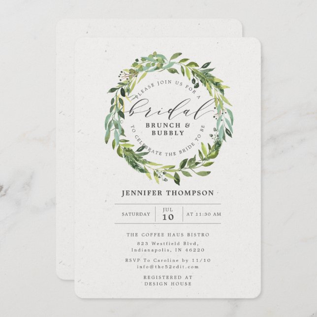 Greenery Eucalyptus Foliage Wreath Bridal Shower Invitation (Front/Back)