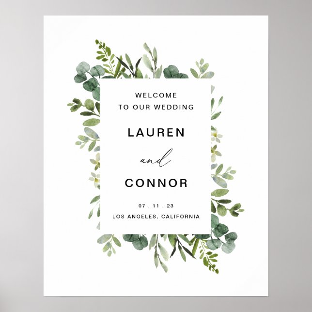 Greenery Eucalyptus Frame Wedding Entrance Sign (Front)