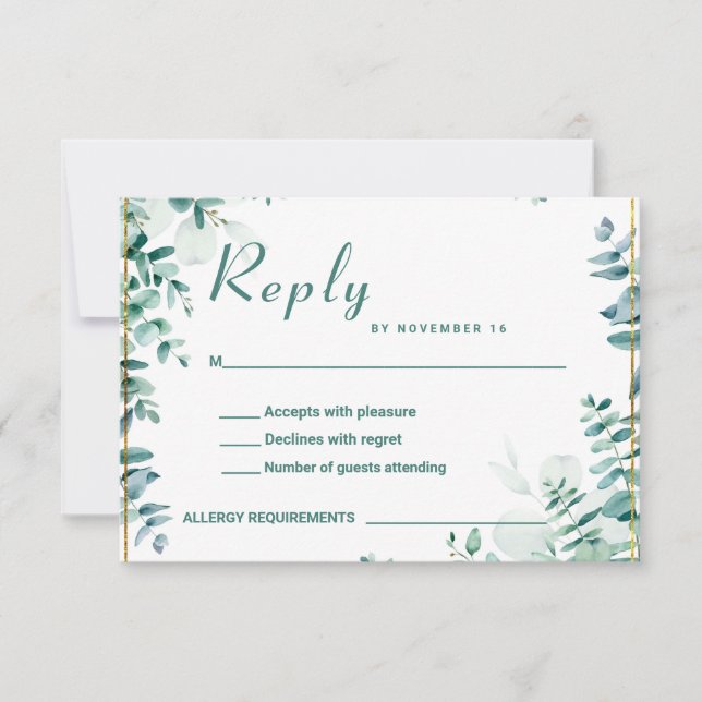 Greenery Eucalyptus Frameborder Wedding  RSVP Card (Front)