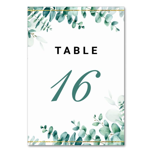 Greenery Eucalyptus Frameborder Wedding  Table Number (Front)