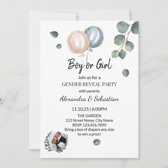 Greenery Eucalyptus Gender Reveal Invitation (Front)
