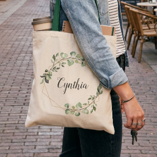 Greenery Eucalyptus Geometric Frame Bridesmaid Tote Bag