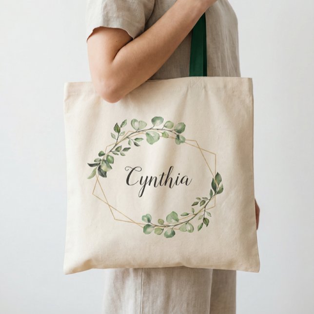 Greenery Eucalyptus Geometric Frame Bridesmaid Tote Bag (Creator Uploaded)
