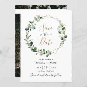 Greenery Eucalyptus Geometric Frame Save the Date Invitation