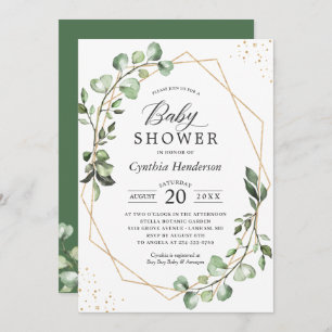 Greenery Eucalyptus Geometric Neutral Baby Shower Invitation