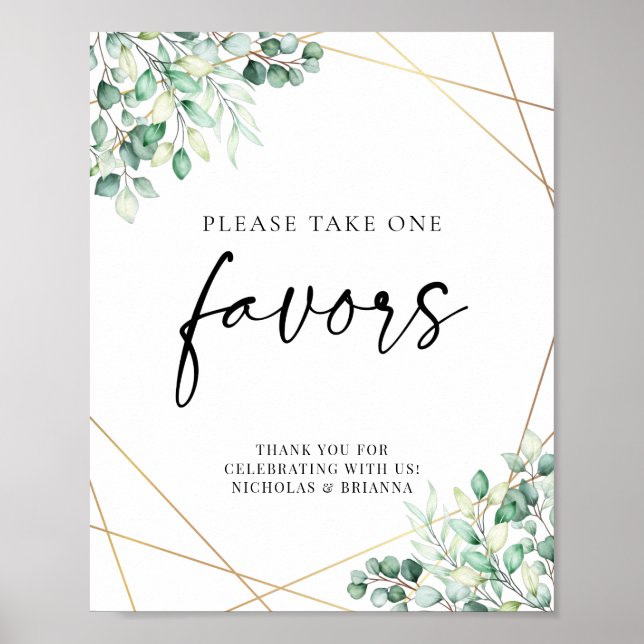 Greenery Eucalyptus Geometric Wedding Favours Poster (Front)