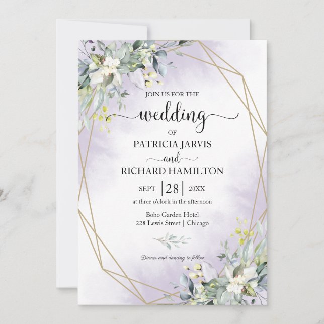 Greenery Eucalyptus Geometric Wedding  Invitation (Front)