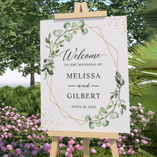 Greenery Eucalyptus Geometric Wedding Welcome Sign