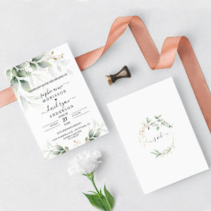 Greenery Eucalyptus Gold Calligraphy Wedding  Invitation
