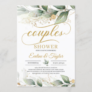 Greenery eucalyptus gold floral couples shower invitation