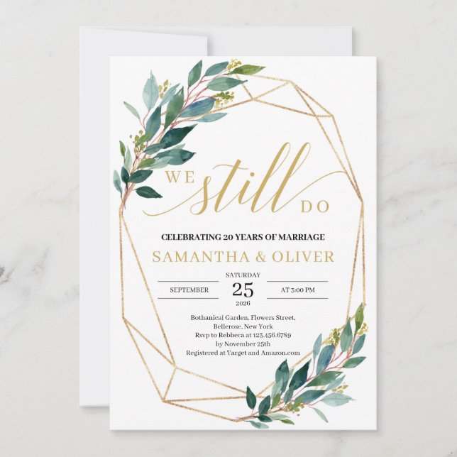 Greenery eucalyptus gold geometric we still do invitation (Front)