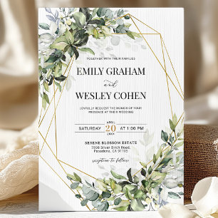 Greenery Eucalyptus Gold Geometric Wedding  Invitation