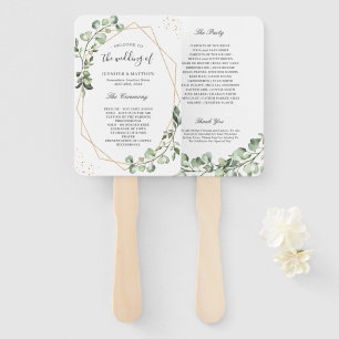 Greenery Eucalyptus Gold Geometric Wedding Program Hand Fan