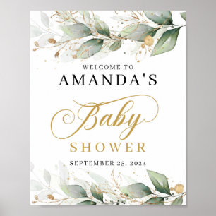 Greenery eucalyptus gold leaves welcome sign