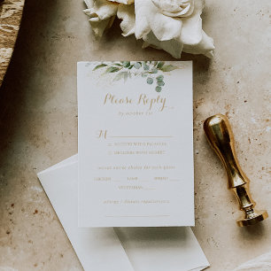 Greenery Eucalyptus Gold Wedding Menu Choice RSVP