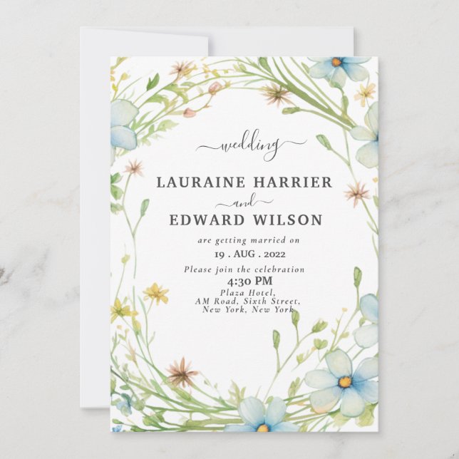 Greenery eucalyptus green floral garden invitation (Front)