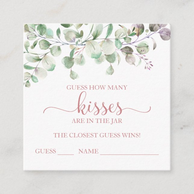 Greenery Eucalyptus Guess How Many Kisses Cards (Front)