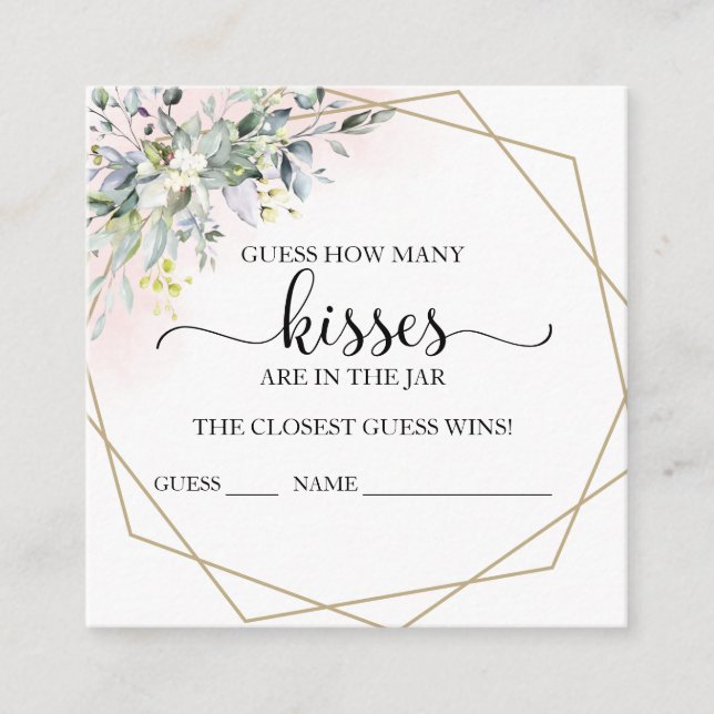 Greenery Eucalyptus Guess How Many Kisses Cards (Front)