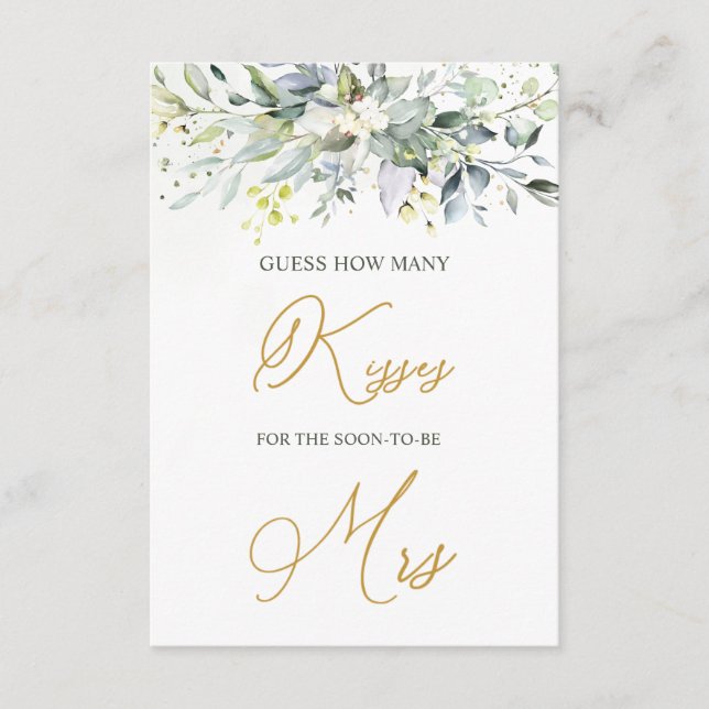 Greenery Eucalyptus Guess How Many Kisses in Jar Enclosure Card (Front)