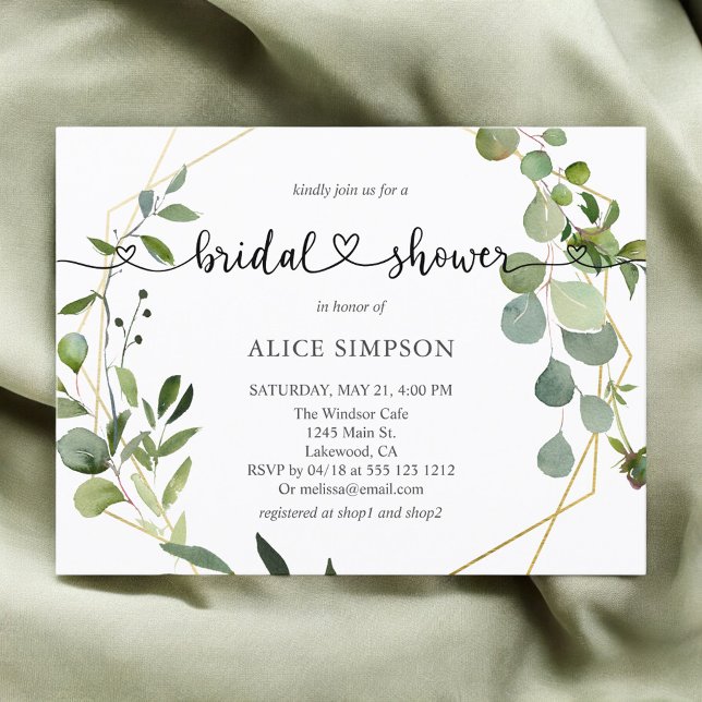 Greenery Eucalyptus Heart Bridal Shower Invitation Postcard (Creator Uploaded)