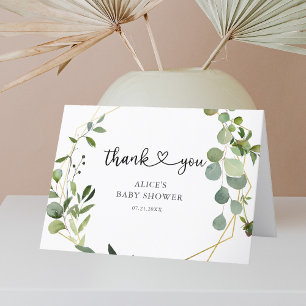 Greenery Eucalyptus Heart Calligraphy Baby Shower Thank You Card