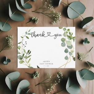 Greenery Eucalyptus Heart Script Baby Shower Thank You Card