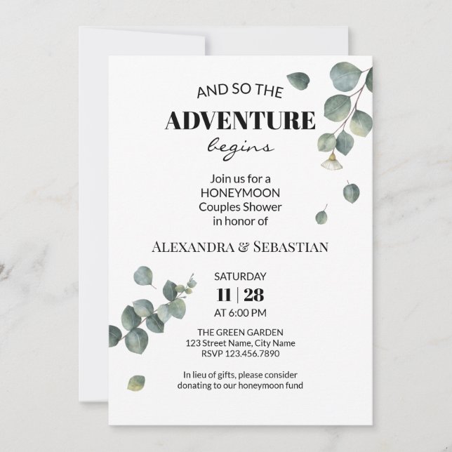 Greenery Eucalyptus Honeymoon Shower Invitation (Front)