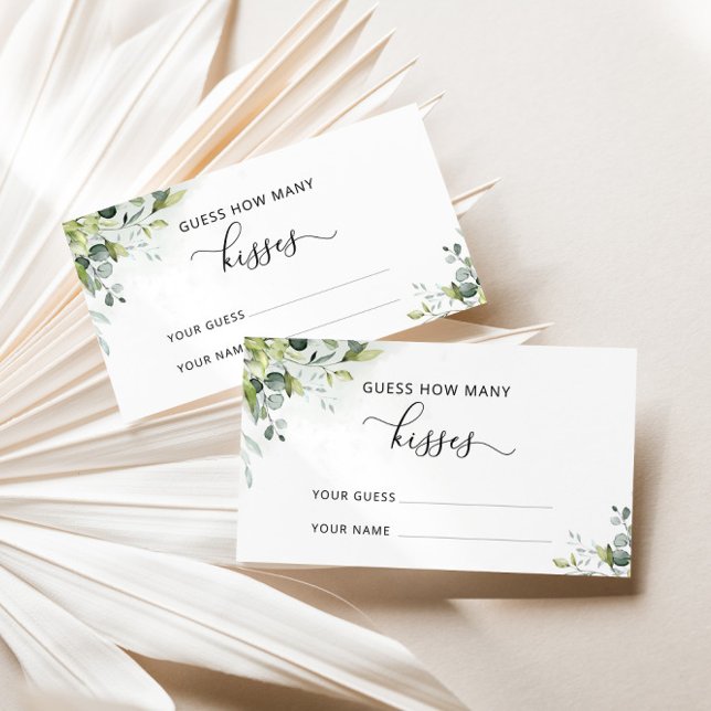 Greenery eucalyptus how many kisses bridal game enclosure card (Creator Uploaded)