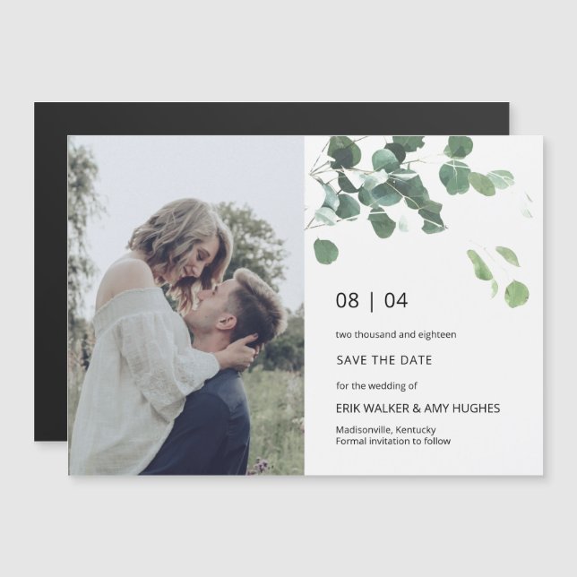 Greenery Eucalyptus Leaf Mod Font Save the Date (Front/Back)