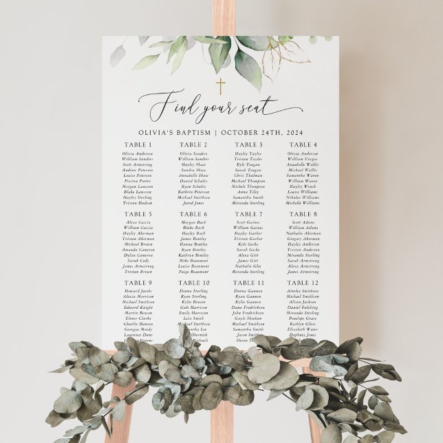 Greenery, Eucalyptus Leaves, Baptism Seating Chart (Creator Uploaded)
