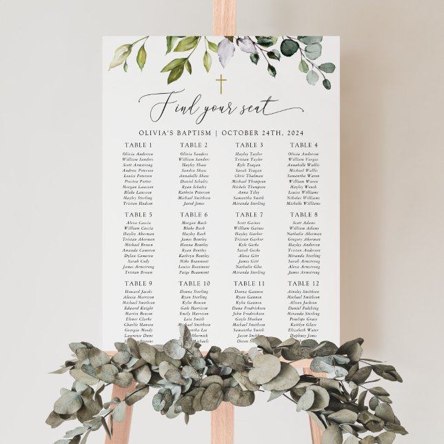 Greenery, Eucalyptus Leaves, Baptism Seating Chart (Creator Uploaded)