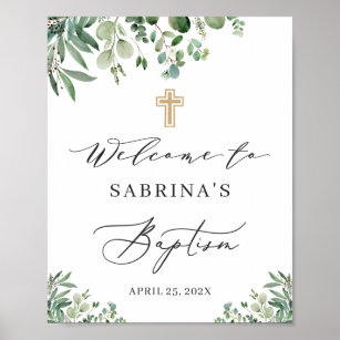 Greenery Eucalyptus Leaves Baptism Welcome Sign