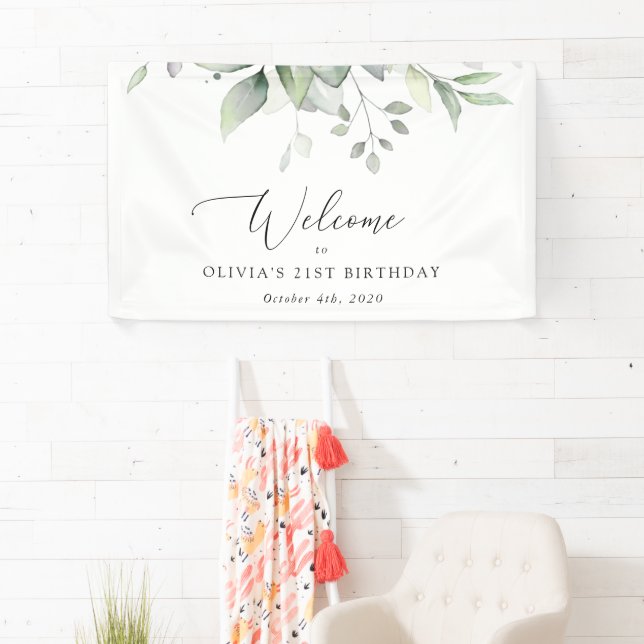 Greenery, Eucalyptus Leaves, Birthday Welcome Banner (Insitu)