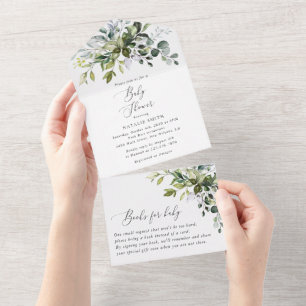 Greenery, Eucalyptus Leaves, Boho, Baby Shower All In One Invitation