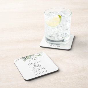 Greenery, Eucalyptus Leaves, Boho, Baby Shower Coaster