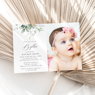 Greenery, Eucalyptus Leaves, Boho, Baptism Invitation