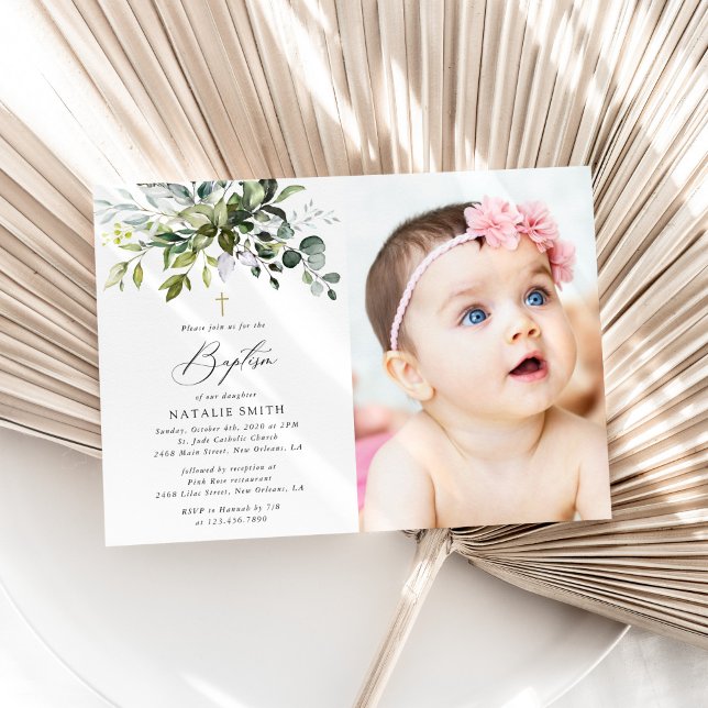 Greenery, Eucalyptus Leaves, Boho, Baptism Invitation (Creator Uploaded)
