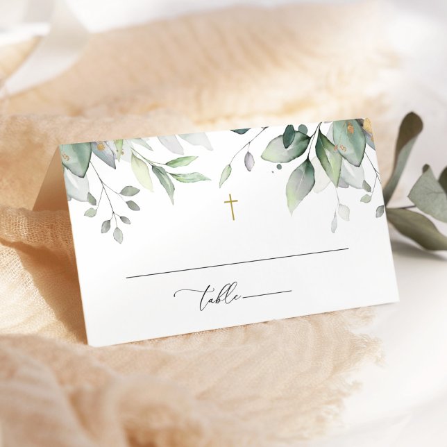 Greenery, Eucalyptus Leaves, Boho, Baptism Place Card (Creator Uploaded)